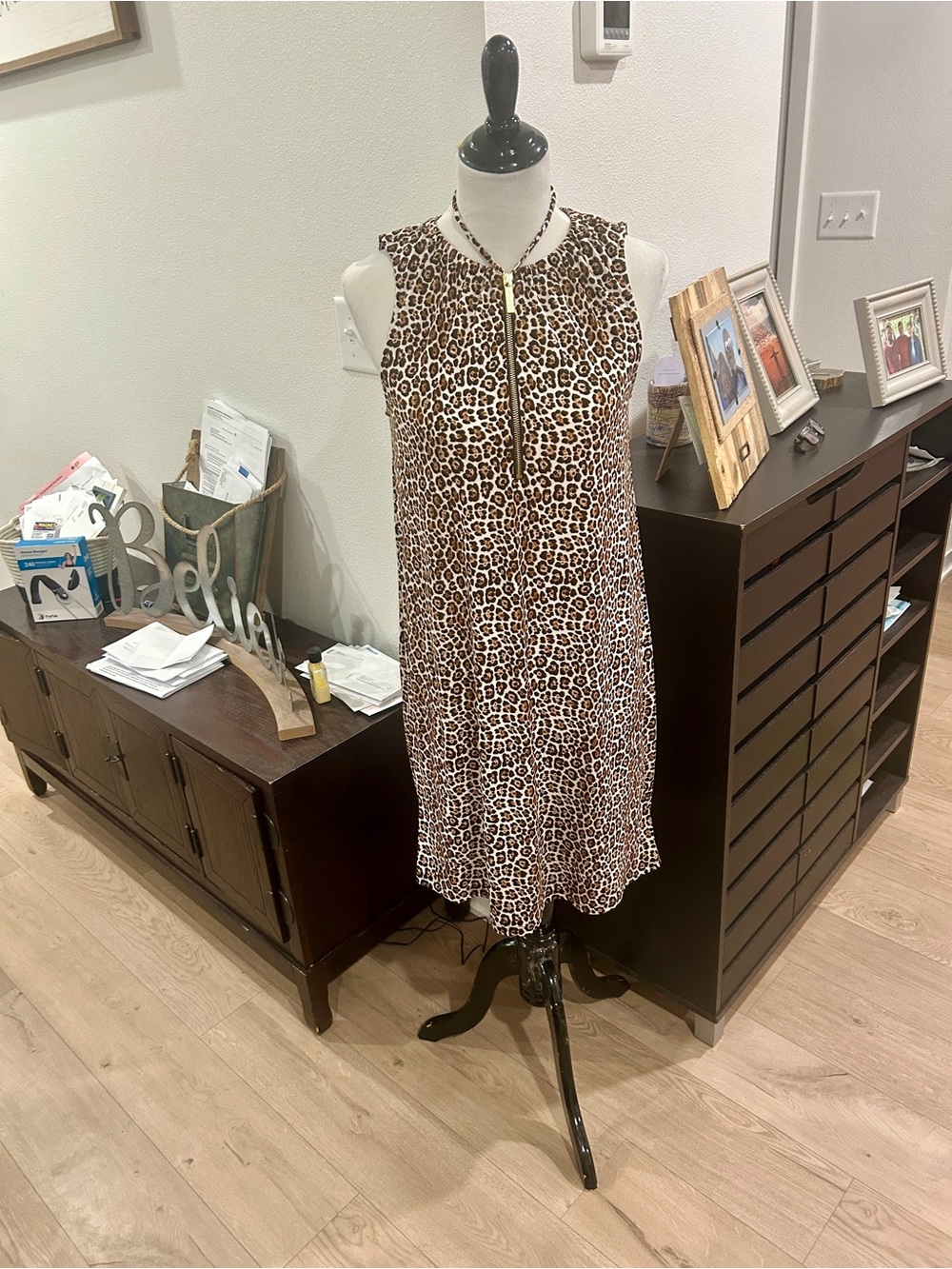 Michael Kors Leopard Print Zip-Front Top in Brown and Cream